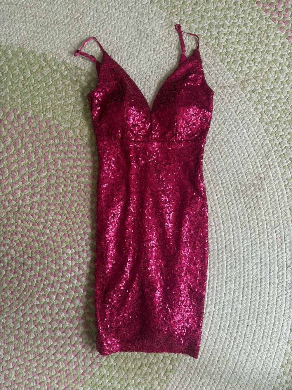 Sequin V-Neck Spaghetti Strap Dress in Fuchsia